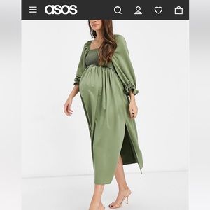 MATERNITY SHIRRED SATIN DRESS BY ASOS
